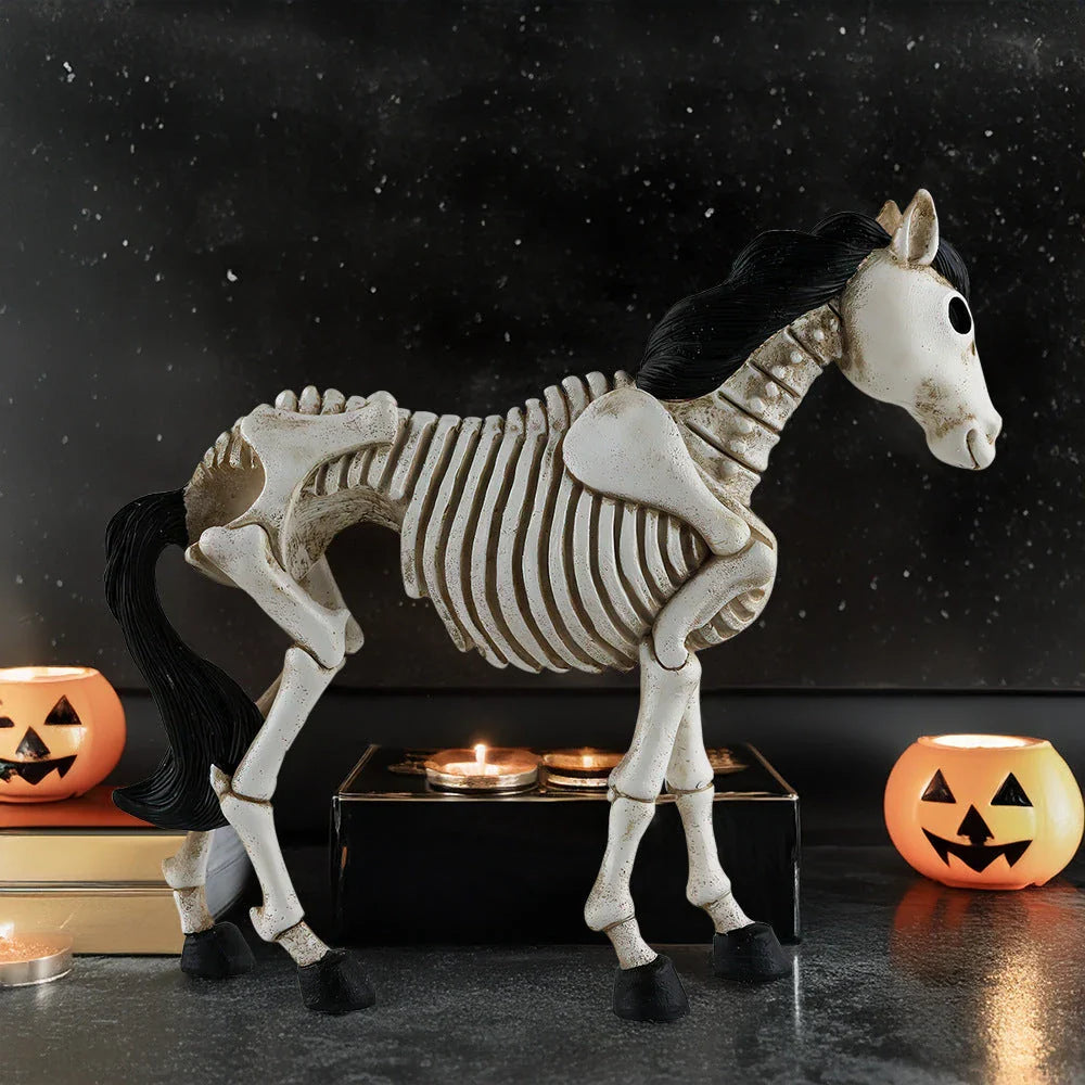 Skeleton Horse Ornament: Detailed resin decoration with a striking skeletal horse design for Halloween decor
