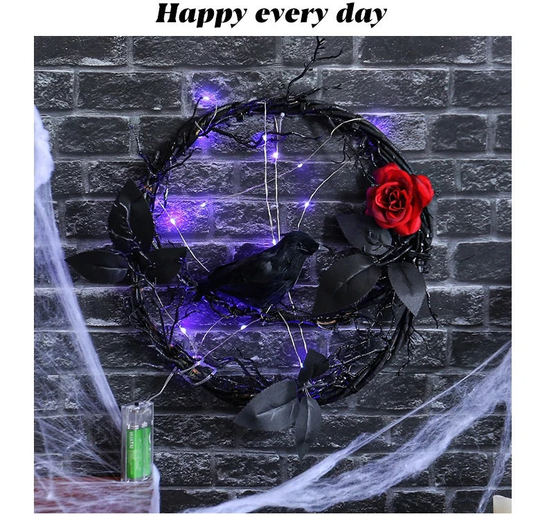 Glowing Dead Wood Black Crow Halloween Garland Decoration with Eerie Lighting Effect