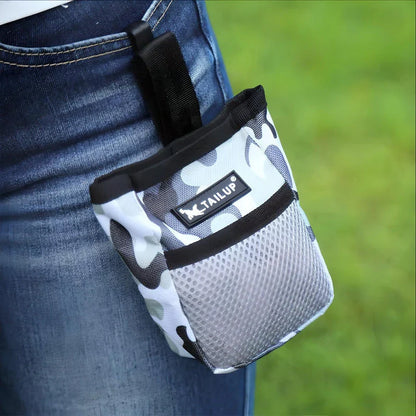 Stylish and durable dog training treat pouch with secure storage, hands-free design, and separate pocket for waste bags