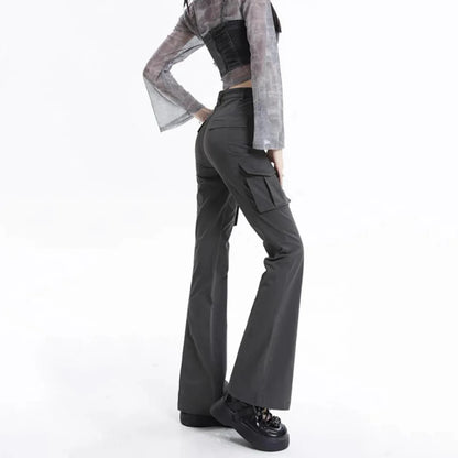 Stylish high-waist slim cargo jeans for modern American women, featuring a sleek silhouette and practical design