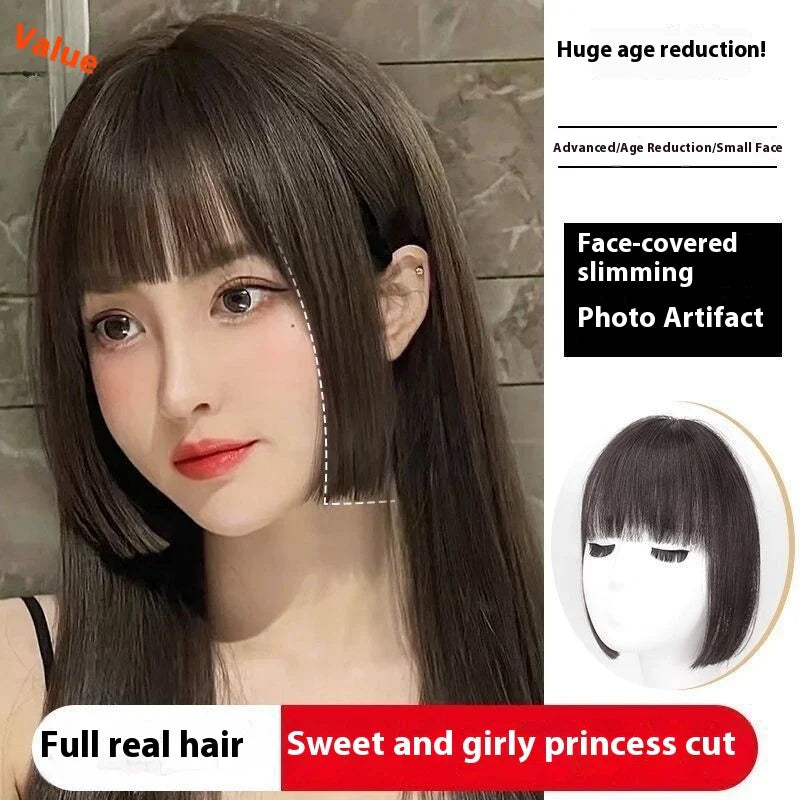 A high-quality synthetic wig with a stylish princess-inspired cut and realistic bangs, perfect for transforming your look.