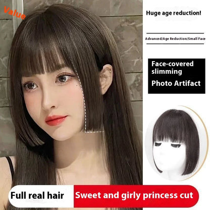 A high-quality synthetic wig with a stylish princess-inspired cut and realistic bangs, perfect for transforming your look.