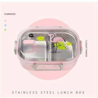 A pink stainless steel lunch box with a 650ml capacity, perfect for active kids on the go.
