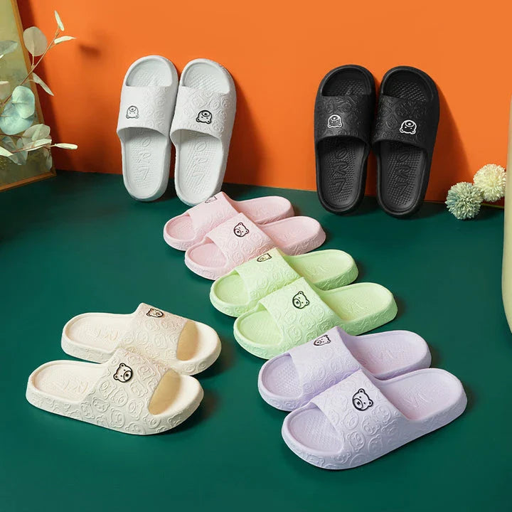 Cozy bear-themed slippers with thick, non-slip soles for indoor wear