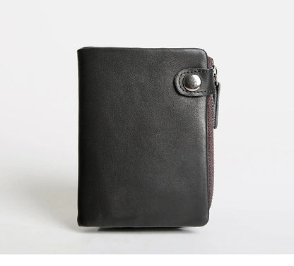 Premium leather wallet for men in a classic horizontal square shape, featuring a simple plain pattern and compact size for everyday use.