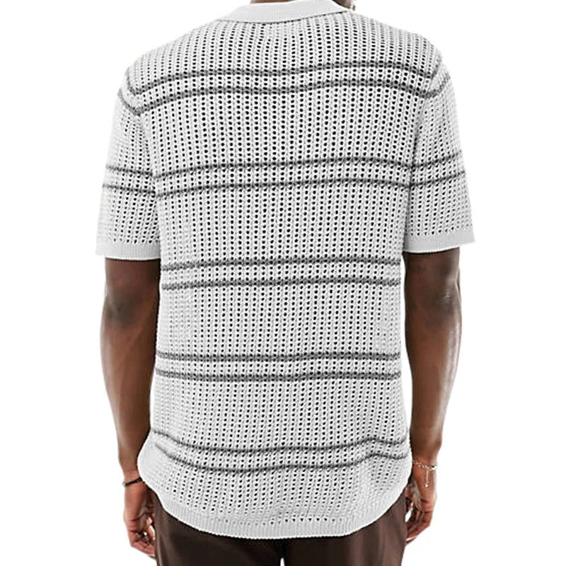 A classic men's knit cardigan with a stylish short-sleeve design, perfect for casual summer wear