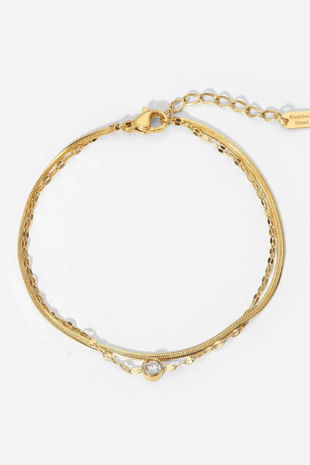 Rhinestone Double-Layered Bracelet in Gold, made of high-quality stainless steel with extendable design