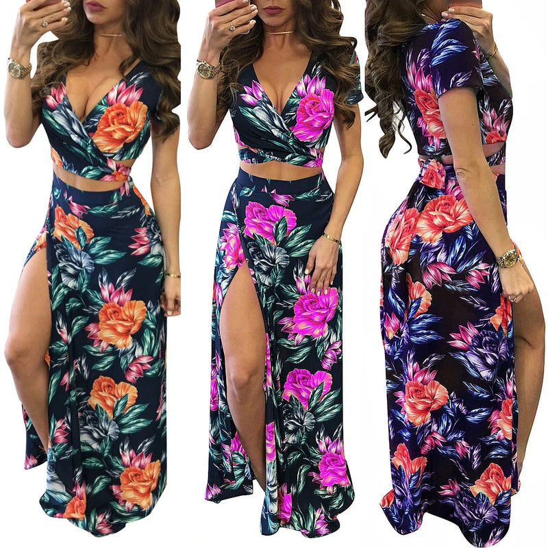 Hhomeenjoy Elegant Floral Print Two-Piece Dress Set for Women