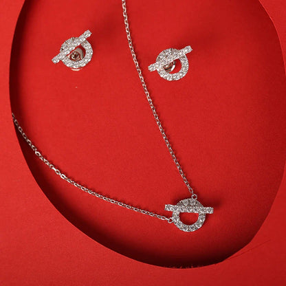 925 Silver Pig Nose Necklace with Gold-Plated Zircon Stones and Adjustable O-Ring Chain