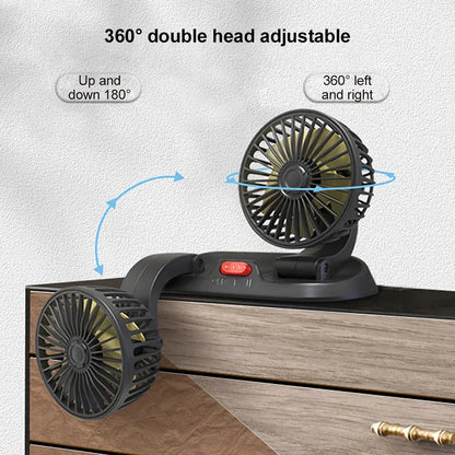 Dual Head USB Car Fan with Adjustable Airflow for Optimal Cooling in Vehicles