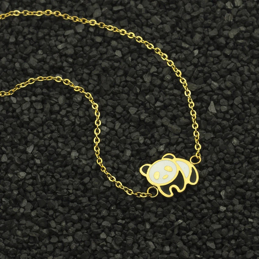 Elegant gold-plated stainless steel bracelet with a delicate panda charm, perfect for fashion-conscious women