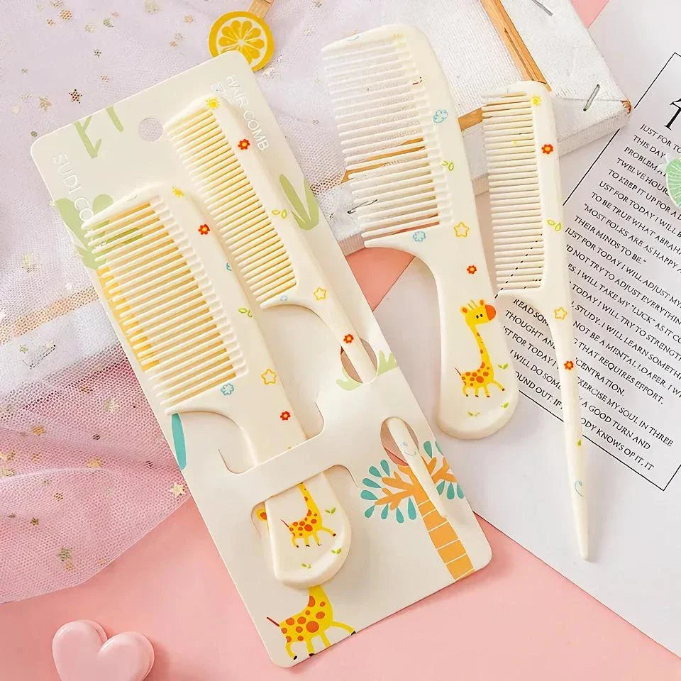 Adorable green animal-themed kids hairstyling comb set with fine-toothed and pointed tail combs