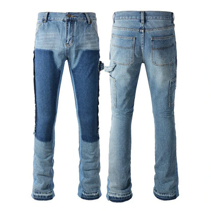 Fashionable men's retro jeans in vibrant colors, featuring a zipper fly and a variety of sizes and color options.