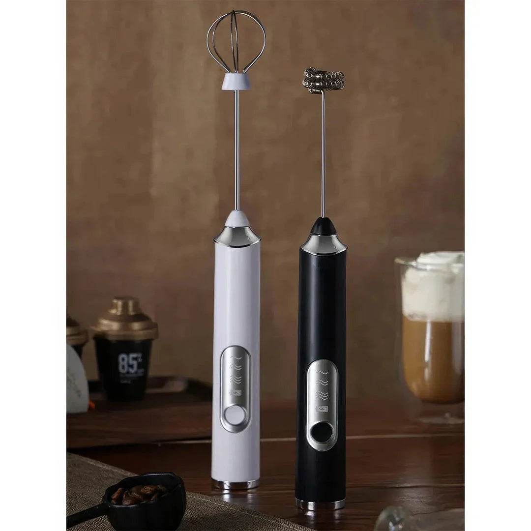Premium cordless electric milk frother with stainless steel and plastic construction, designed for easy frothing and convenient use.