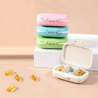 Compact, portable pill organizer with three separate compartments for organizing daily medications, vitamins, and supplements