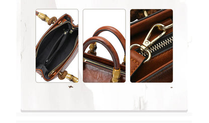 Bamboo shoulder bag with a roomy interior, multiple pockets, and a retro-inspired design for everyday use