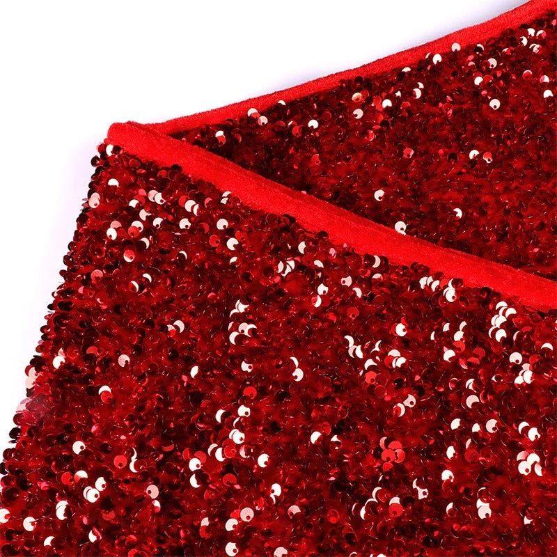 Hhomeenjoy US Premium Red Sequin Christmas Tree Skirt for Festive Decor