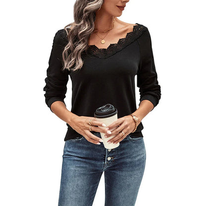 Elegant polyester lace blouse for women in various colors, featuring a long-sleeve silhouette and classic design
