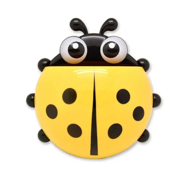 Colorful ladybug-shaped toothbrush holder with suction cup for easy wall mounting and organized storage