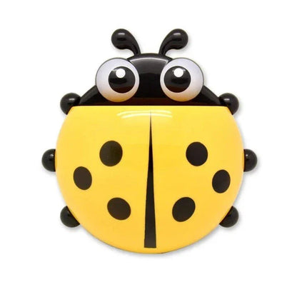Colorful ladybug-shaped toothbrush holder with suction cup for easy wall mounting and organized storage