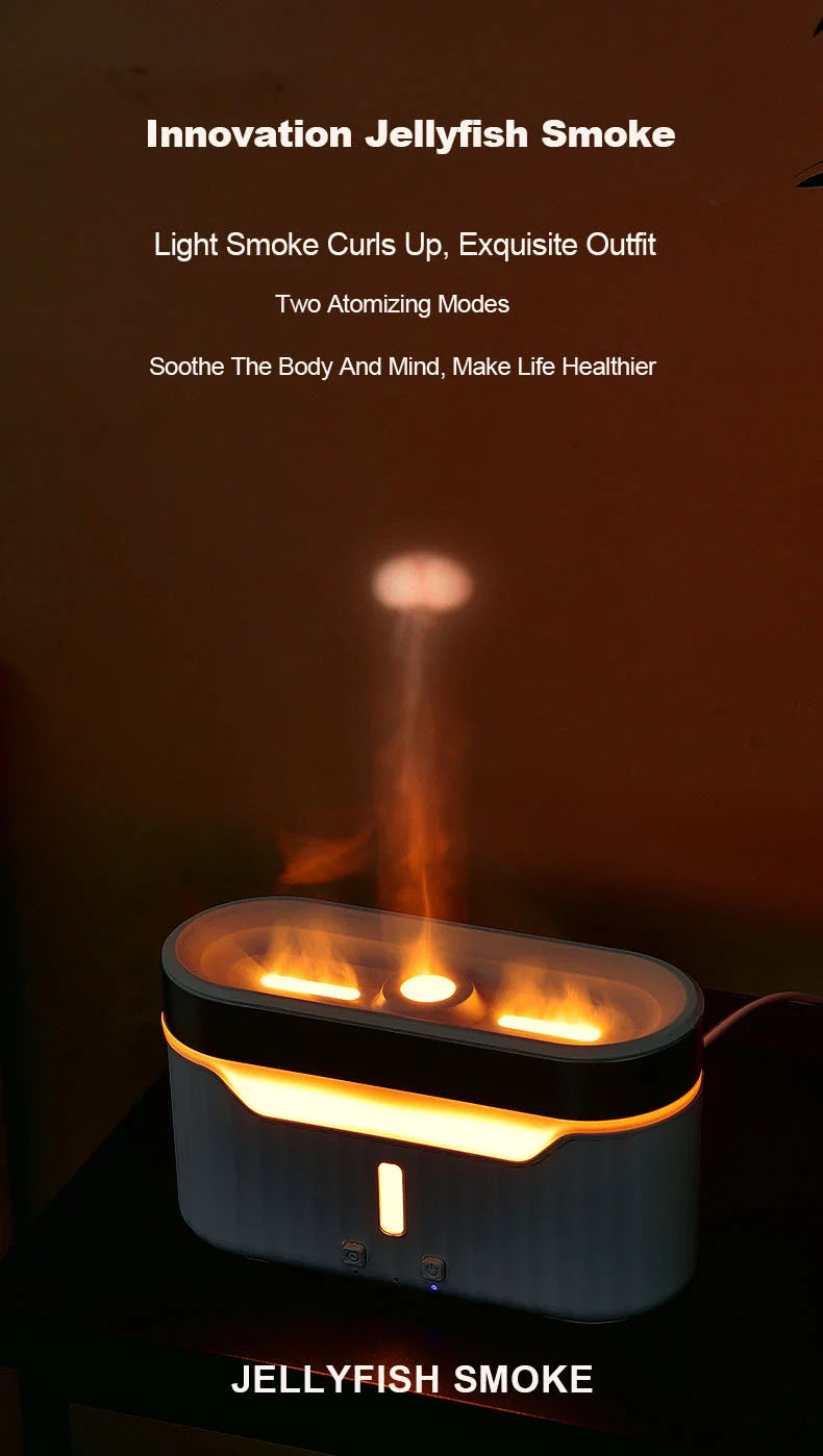 Elegant Jellyfish Flame Humidifier with 3D Lighting Effects, Mist, and Aromatherapy Capabilities