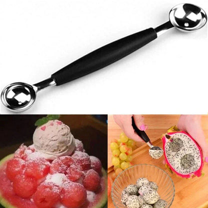 Multifunctional stainless steel fruit carving scoop with dual ends for scooping and carving fruit