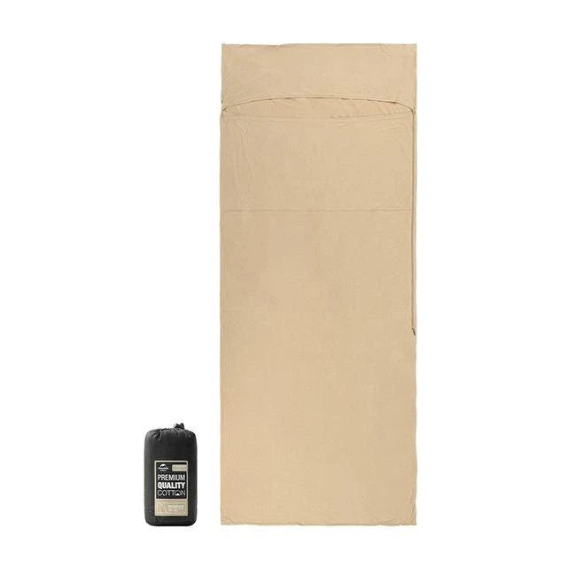 Premium cotton sleeping bag liner for comfortable and hygienic outdoor adventures and travel