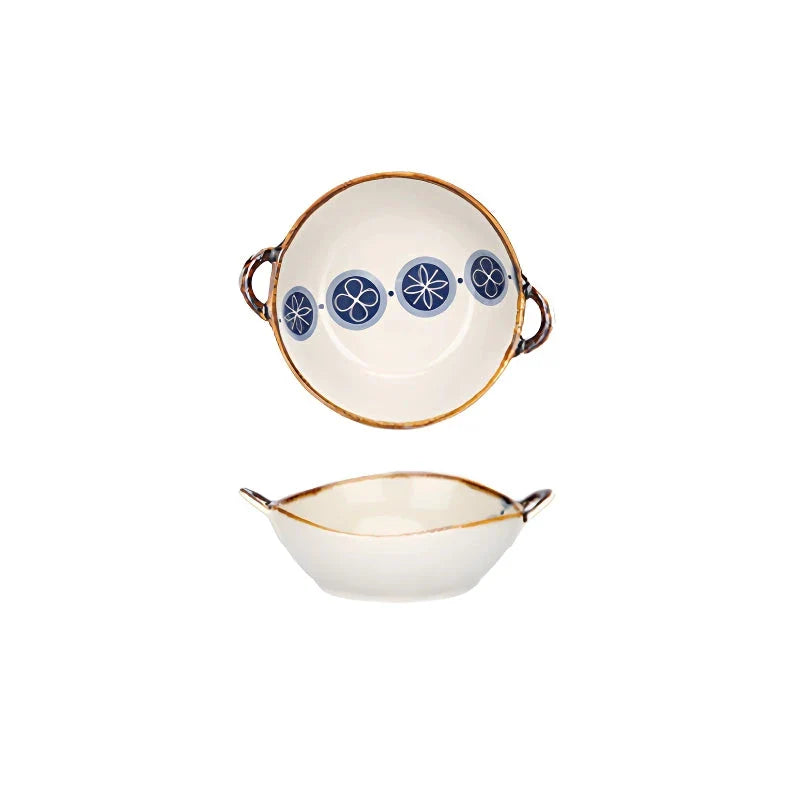 Elegant porcelain noodle and soup bowl with a comfortable handle, perfect for serving a variety of hot and cold dishes.