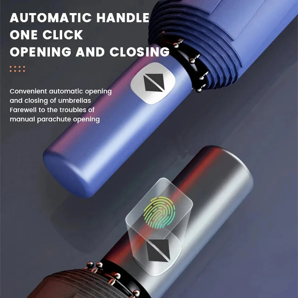 Compact Automatic UV Protection Umbrella with Windproof Design and Portable Three-Fold Construction
