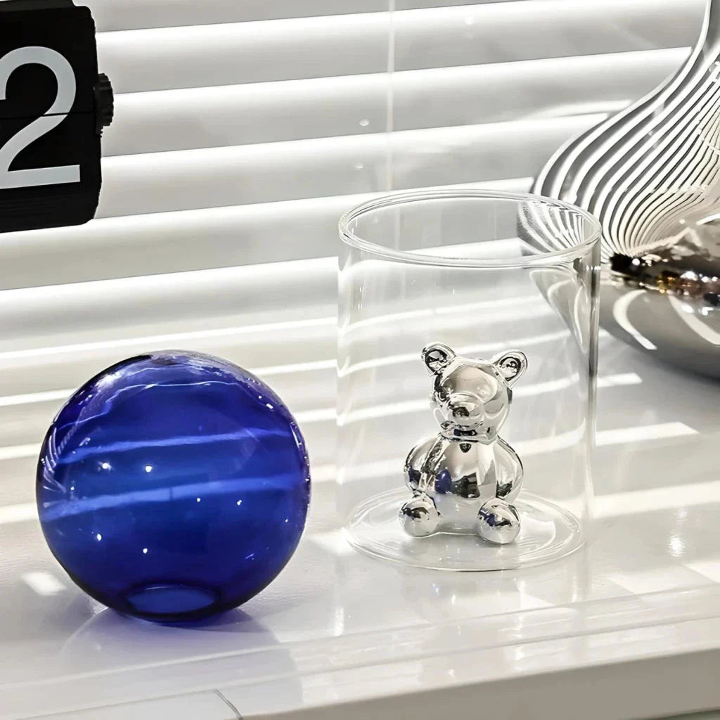 Charming Nordic Glass Bear Vase - Elegant Decorative Vase with Unique Cartoon Bear Design