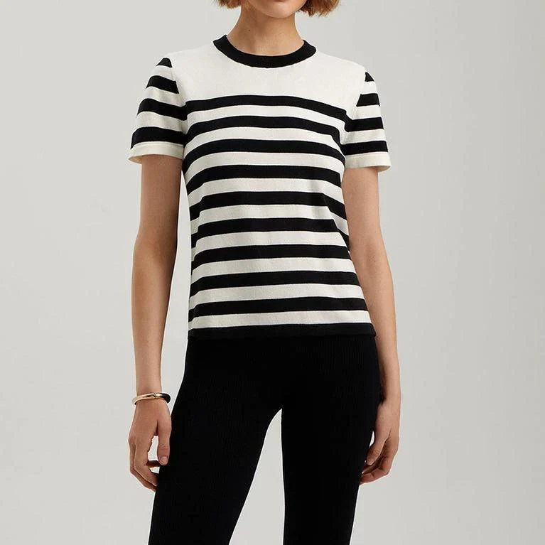 Fashionable striped knit t-shirt with a slim, flattering fit and timeless style