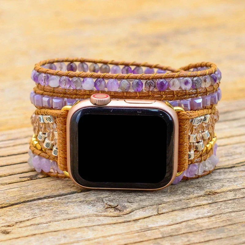 Geometric Bead Hand Woven Watch Strap with premium crystal beads and adjustable design for a comfortable fit