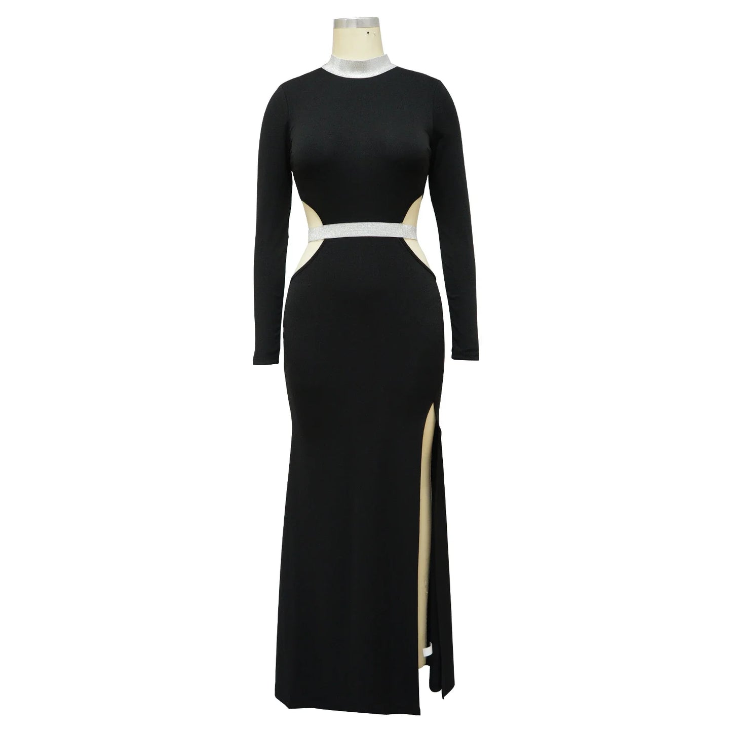 Stylish and flattering waist-accentuating split dress in solid colors, made from premium polyester fabric for comfort and versatility.