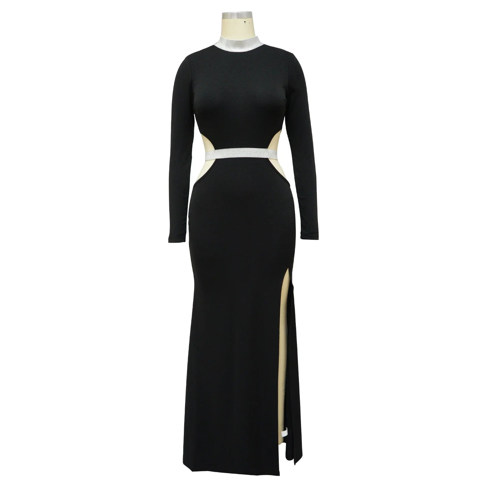 Stylish and flattering waist-accentuating split dress in solid colors, made from premium polyester fabric for comfort and versatility.