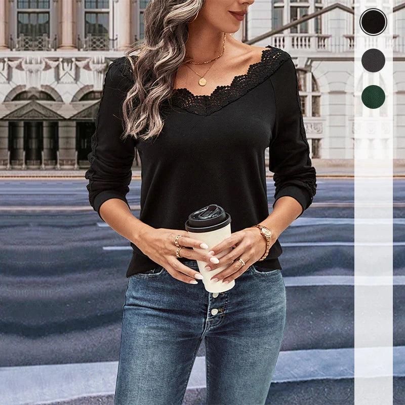 Elegant polyester lace blouse for women in various colors, featuring a long-sleeve silhouette and classic design