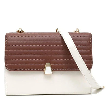 Color Block Quilted Vegan Leather Fashion Shoulder Bag in Orange with Decorative Lock and Chain Detail