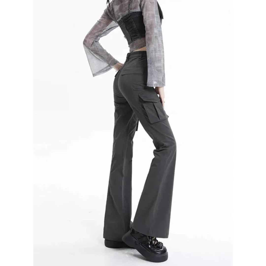 Stylish high-waist slim cargo jeans for modern American women, featuring a sleek silhouette and practical design