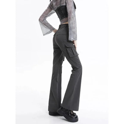Stylish high-waist slim cargo jeans for modern American women, featuring a sleek silhouette and practical design