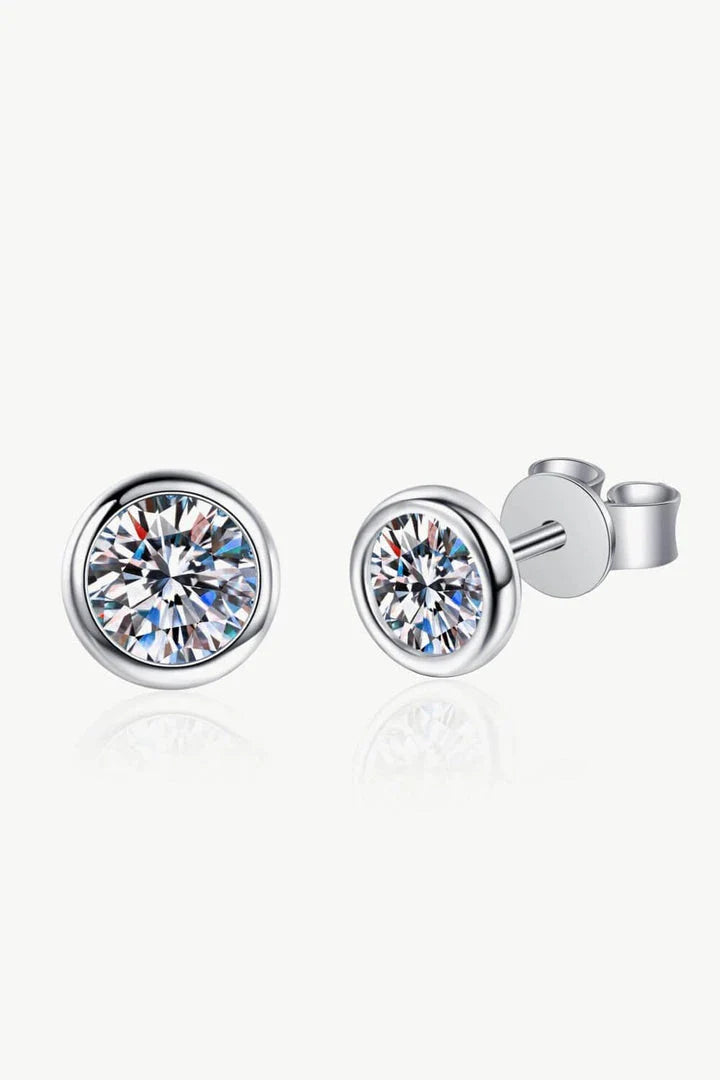 Sparkling moissanite stud earrings in 925 sterling silver with rhodium plating, totaling 1 carat of premium gemstones