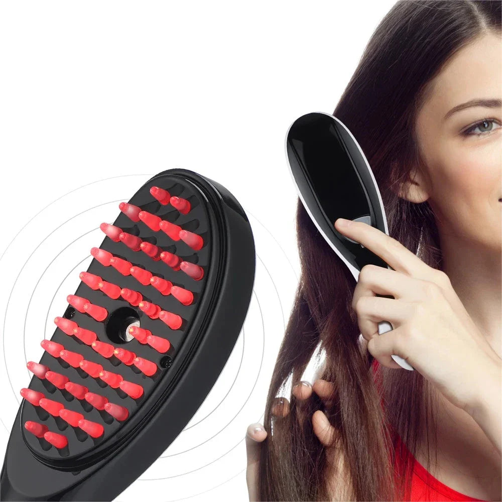 Electric Massage Comb with micro current scalp stimulator, blue and red light therapy, and soft massage head for healthy hair growth