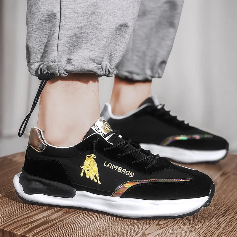 A pair of stylish, breathable men's casual shoes with a thick, durable rubber sole for enhanced comfort and traction.