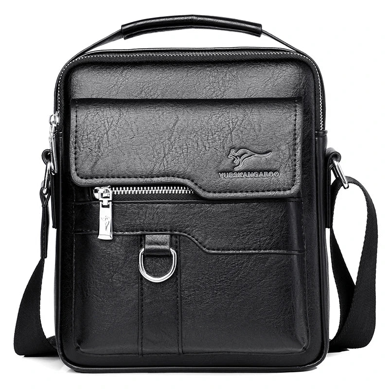 Fashionable casual men's Korean-style satchel bag made of premium PU leather with multiple compartments and adjustable strap