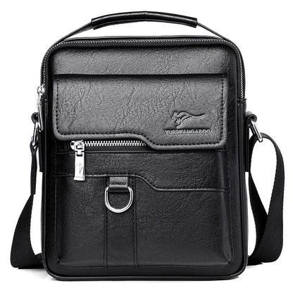 Fashionable casual men's Korean-style satchel bag made of premium PU leather with multiple compartments and adjustable strap