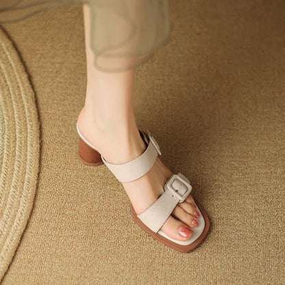 Elegant genuine leather high heel sandals for women in brown color