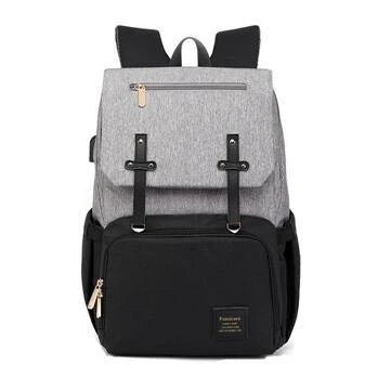 Premium diaper backpack with insulated pockets, stroller attachment, and USB charging port