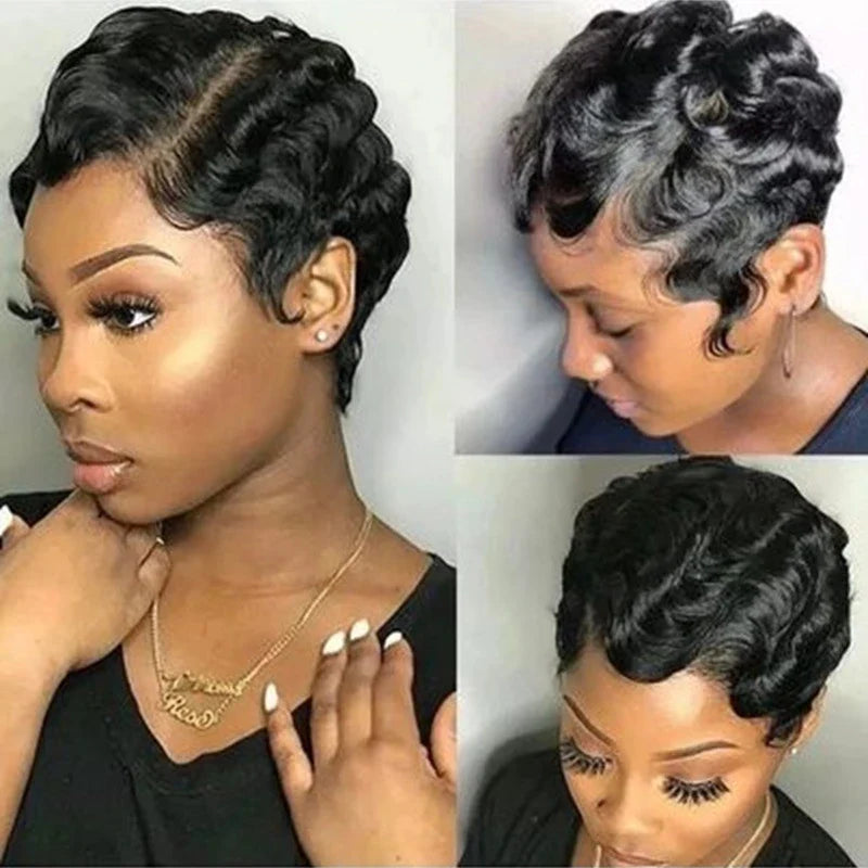 Human Hair T Frontal Deep Wave Pixie Cut Bob Wig - Captivating Accessory for Glamorous Transformation