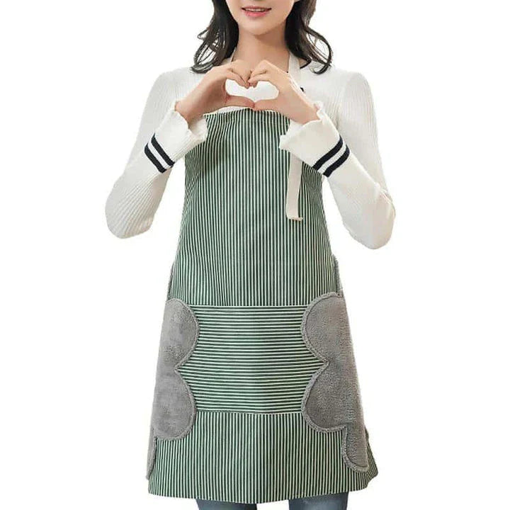 A versatile kitchen apron made of durable polyester with adjustable straps for a customized fit, perfect for cooking and baking tasks.