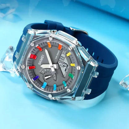 A durable, waterproof digital sports watch with LED lighting for easy reading in any conditions