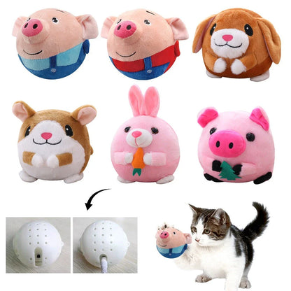 Interactive Bouncing Talking Plush Pet Toy Ball with self-moving, talking, and squeaking features to engage cats and dogs