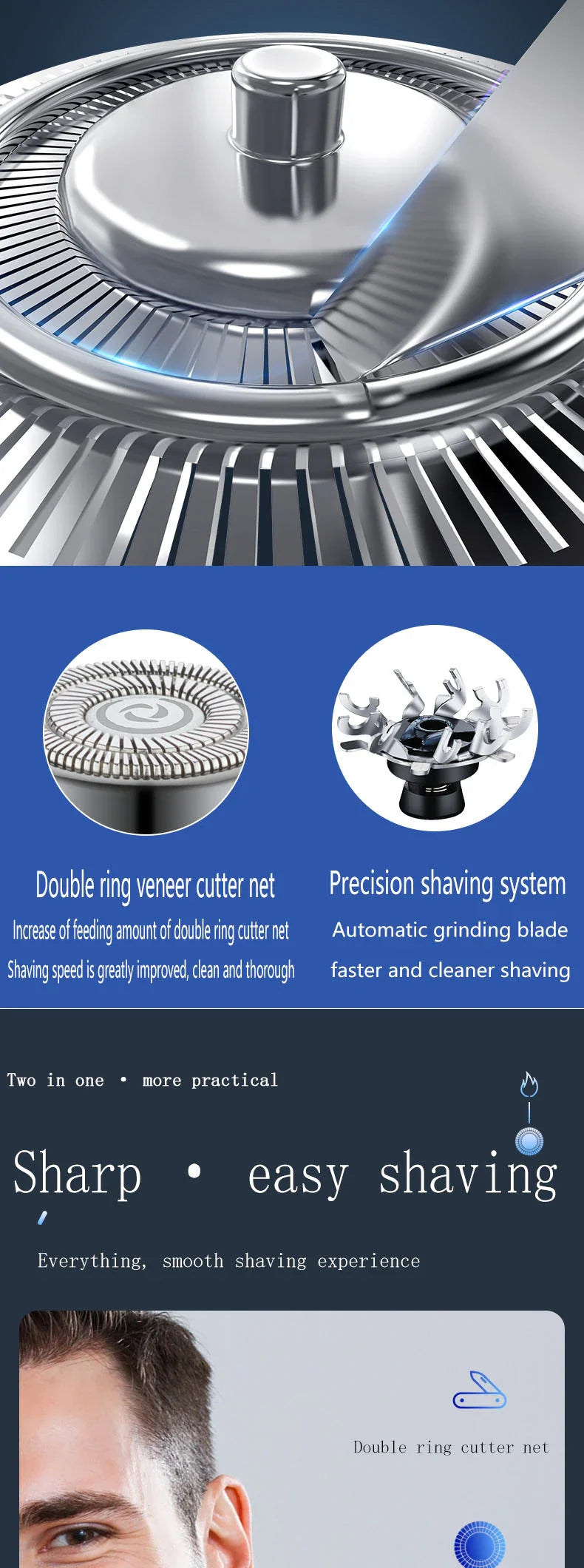 Dual Arc Lighter Razor with sleek zinc alloy body and stainless steel blade for effortless beard grooming